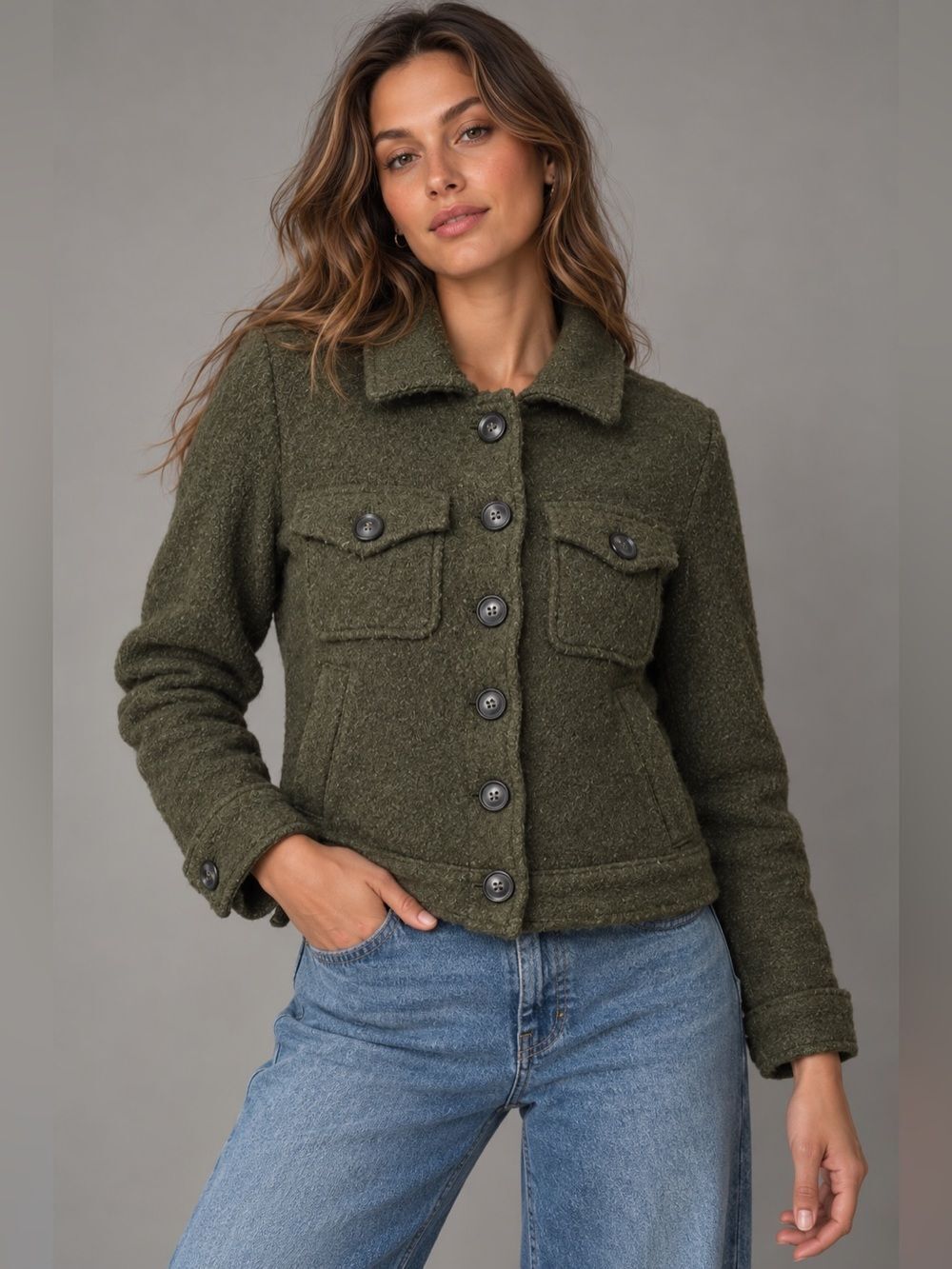 Cynthia Rowley Olive Green Wool Blend Utility Jacket Small- May Run Small